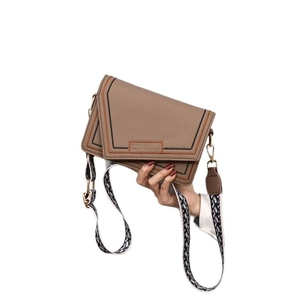Fashion khaki crossbody square bag with contrast edge and wide woven shoulder strap