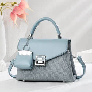 Chic light blue square handbag with weave texture and silver hardware for women