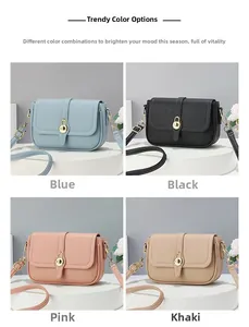 Vue détaillée des sacs bandoulière femme en quatre couleurs avec texture litchi et anneaux d'or