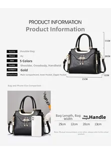 Detailed size chart for the black vintage crossbody bag showing dimensions and capacity