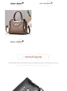 Detailed view of women's leather tote with swan ornament and litchi texture finish