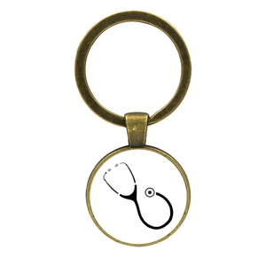 Vintage bronze medical keychain with stethoscope icon pendant for nurses and doctors