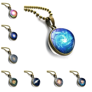 Universe Galaxy Space Nebula Glass Ball Pendant Necklace Vintage Bronze Alloy Time Gem Jewelry For Women Men