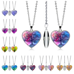 Collana con Pendente a Cuore Albero della Vita in Lega di Zinco Vetro Gemma del Tempo Pittura Artistica a Doppio Lato Gioielli Unisex