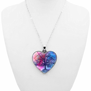 Collana con ciondolo a cuore albero della vita con cristallo sfumato rosa e blu su catena