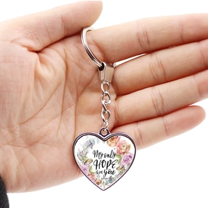 Double-sided heart keychain with floral Hope quote and scripture for friendship gift