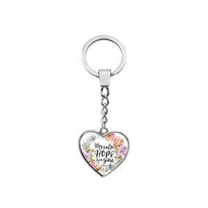 Silver heart keychain with flower patterns and My only HOPE is in you inspirational quote