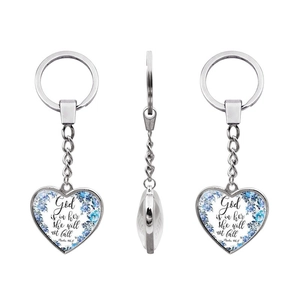 Polished heart keychain with floral design and motivational Psalm 46:5 verse engraving