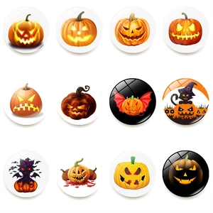 Halloween Refrigerator Magnets Crystal Glass Round Pumpkin Jack-O-Lantern Cat Bat Magnetic Home Kitchen Decor