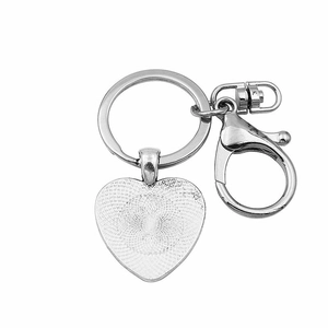 Silver heart pendant keychain with woven texture back, ring and lobster clasp