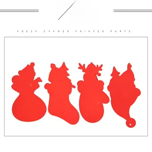 Set of 4 red felt Christmas ornaments featuring Santa, reindeer, socks and holiday hats