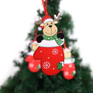 Christmas reindeer glove hanging ornament with festive red snowflake patterns and green star scarf