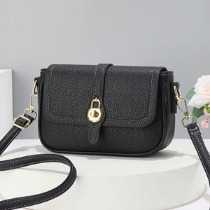 Sac À Bandoulière Chic Pour Femme Cuir PU Grainé Serrure Dorée Coutures Contrastées Sac À Main Carré Tendance