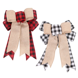 Plaid burlap Christmas tree bows with red and black buffalo check for holiday decoration