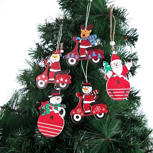 5-teiliges Set Holz-Weihnachtsanhänger mit Weihnachtsmann und Schneemann am Baum