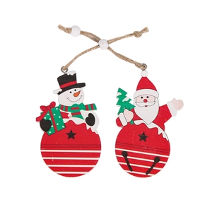Weihnachts-Holzanhänger-Set mit Schneemann und Weihnachtsmann in Rot und Grün