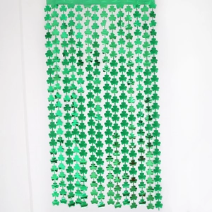Green shamrock foil fringe curtain for St. Patrick's Day party backdrop and door decoration