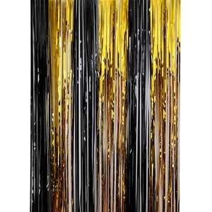 Rideau de franges noir et doré métallique pour décorations de fête et d'Halloween