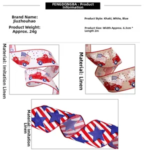 Dettaglio nastri di juta patriottici rosso bianco blu con bandiere e camion