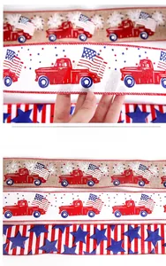Detail view of 6.3cm Fourth of July ribbons with patriotic stars and stripes patterns