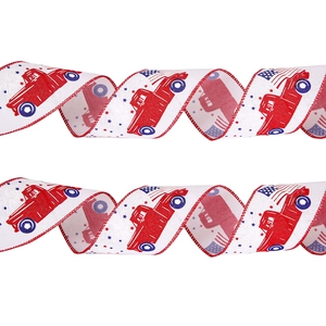 US Independence Day Ribbon American Flag Red Truck Pattern Printed Decorative Burlap Ribbon For DIY Wreath Bows Party Ornament
