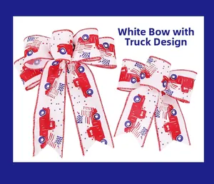 Set of two US Independence Day bows featuring white vintage trucks and star patterns