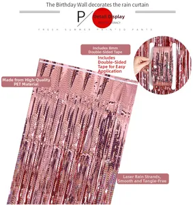Rose gold laser foil fringe curtain with adhesive tape for party wall decoration