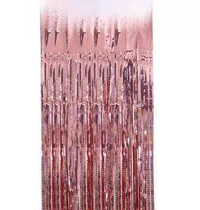 Detailed texture of rose gold PET foil fringe curtain for party wall decoration