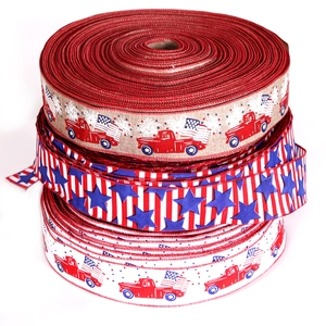Three-roll US flag ribbon set for Independence Day decor with star and stripe patterns
