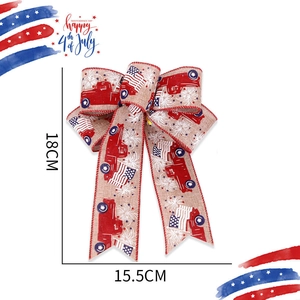 Nœud décoratif en toile de jute Fête de l'Indépendance avec drapeau USA, 18cm x 15,5cm