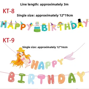 Detail of mermaid party banners showing 3-meter line length and macaron letter sizes