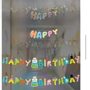 Detail of mermaid Happy Birthday banner with colorful cartoon letters for party decor