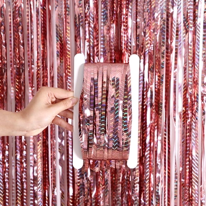 Rose gold laser wave fringe curtain for party background wall decoration with V-pattern
