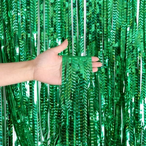 Metallic emerald green foil fringe curtain for party wall decoration and backdrops