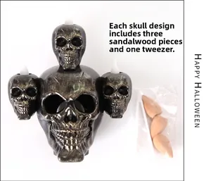 Halloween smoke skull decor with 3 incense cones and tweezers for festive party setup