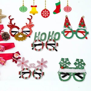 Set of 5 Christmas party glasses frames with glitter reindeer antlers and festive hats
