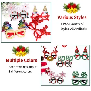 Creative Christmas glasses frames with glitter reindeer antlers and festive trees