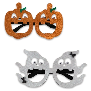 Halloween party glasses set featuring glittery pumpkin and ghost character frames