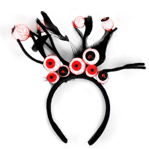 Halloween headband with scary bloodshot eyeballs and black feathers for party costume