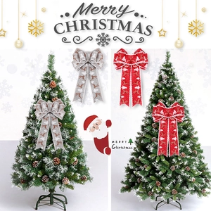 Christmas bow decorations with reindeer patterns for tree ornaments in red and grey