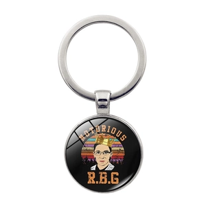 RBG Commemorative Keychain Notorious Ruth Bader Ginsburg Quote Portrait Pendant Zinc Alloy Glass Dome Key Ring Jewelry Gift