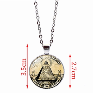 Steampunk silver necklace with Freemasonry Eye of Providence pyramid glass gem pendant