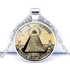 Vintage Steampunk Pendant Necklace Zinc Alloy Glass Eye Of Providence Pyramid Symbol Retro Sweater Chain Men Women