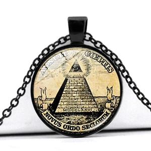 Steampunk Freemasonry necklace with All-Seeing Eye pyramid pendant on black chain