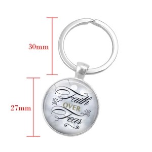 Faith Over Fear metal keychain with a silver 30mm ring and a 27mm circular pendant