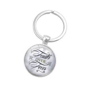 Faith Over Fear Inspirational Keychain Zinc Alloy Glass Cabochon Pendant Key Ring Creative Gift For Men Women