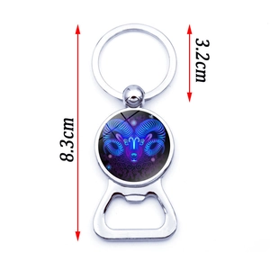 Constellation Aries glass dome beer bottle opener keychain in metal with 8.3cm length