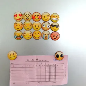 Round Glass Refrigerator Magnets Mixed Expression Pattern Cartoon Decorative Magnets For Home Kitchen Whiteboard Decor