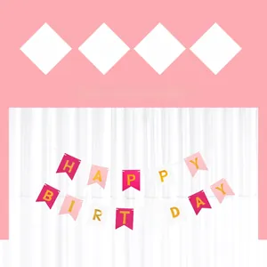 Pink and white fishtail banner with gold foil Happy Birthday letters for party decor