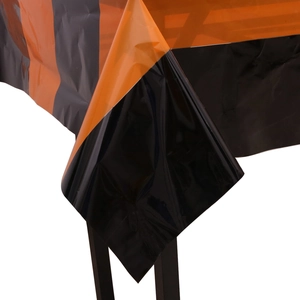 Halloween orange and black striped waterproof PE tablecloth for festive party decoration